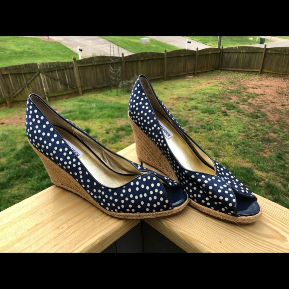 Steve Madden Navy Polka Dot Leather Wedges - Picture 2 of 4